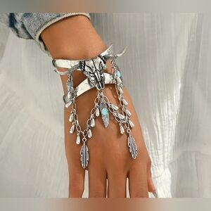 New! Silver Boho Bracelet with Feather Charms NEW!